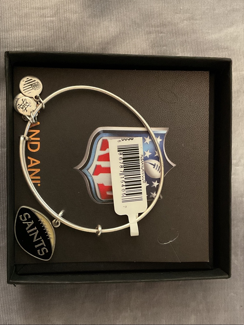 Alex and Ani Silver Saints Charm Bangle with Black Enamel Team Charm